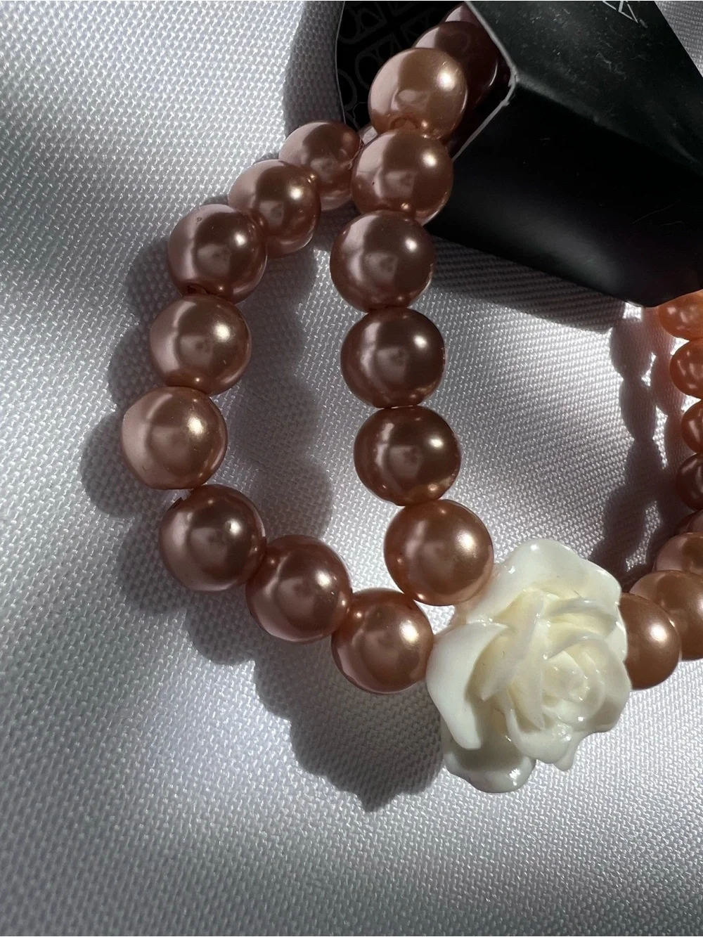 paparazzi Bronze Pearl Double-Strand Bracelet with Cream Rose